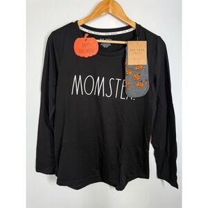 NWT Rae Dunn 'Momster' Halloween Long Sleeve Shirt Pumpkin‎ Socks Size M Tee Top